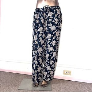 Boho Wide Leg Pants navy blue Vintage Bohemian Artsy Hippie Eclectic Art Large